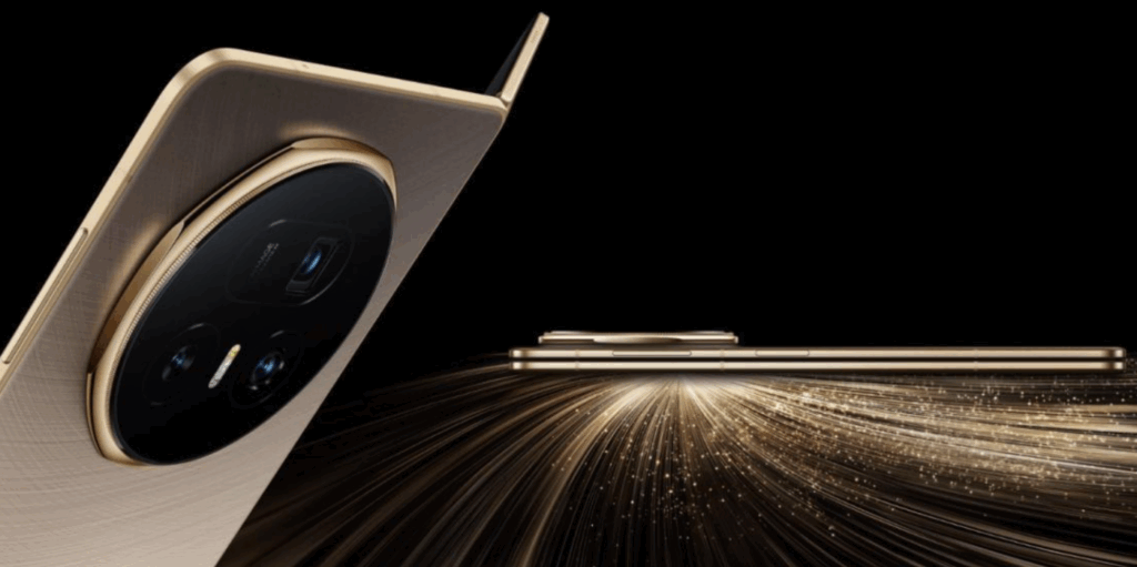 Smartphone HONOR Magic série avec module caméra doré sur fond noir